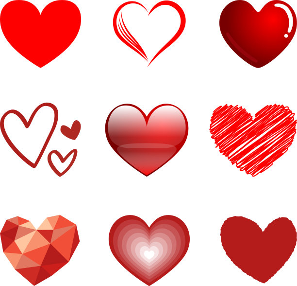 9颗心风格设置孤立在白色背景图片下载