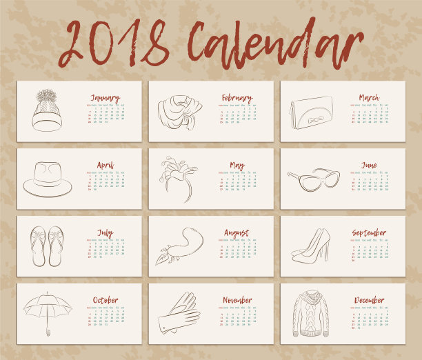 2018年是一幅横向的复古日历艺术图片下载