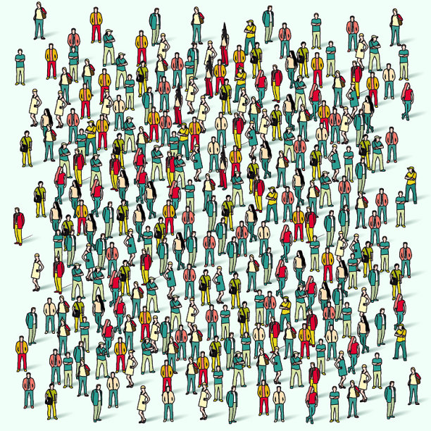 一大群人挤在白色的背景上图片下载