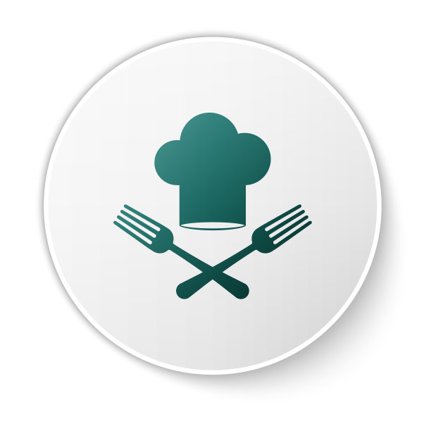 绿色厨师帽和交叉叉图标隔离上图片下载