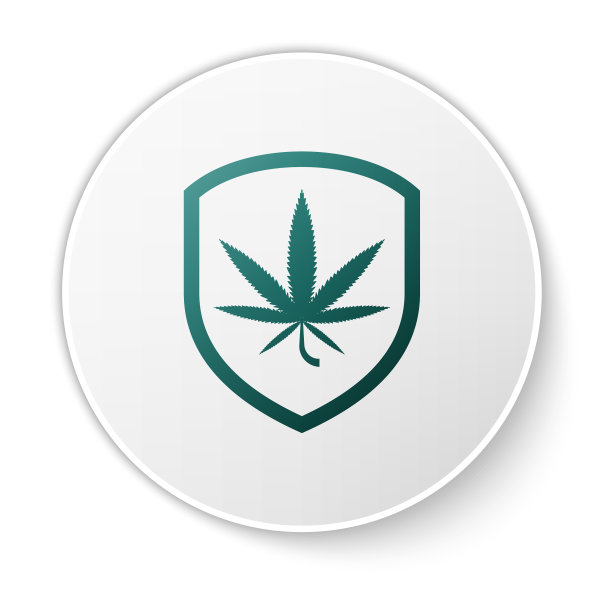 绿色盾牌和大麻或大麻叶图标图片下载