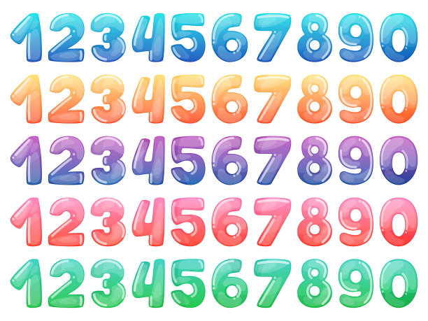 一套彩色卡通数字彩虹糖果和图片下载