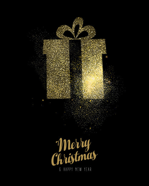 圣诞和新年金箔礼品盒卡图片下载