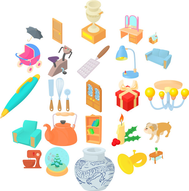 家居家具图标设置卡通风格图片下载
