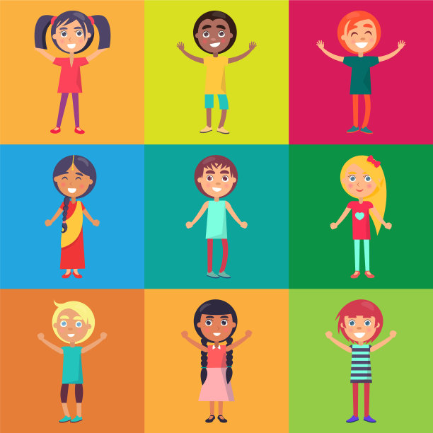 彩色背景海报上快乐的孩子们图片下载