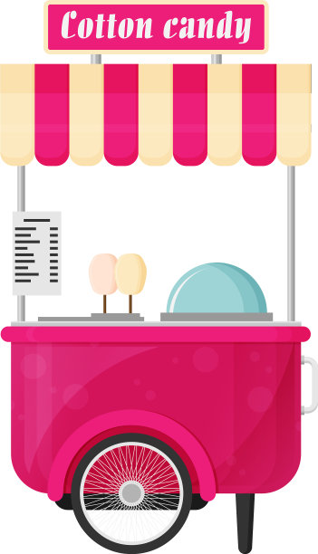 手推车零售亭车轮上的棉花糖平图片下载
