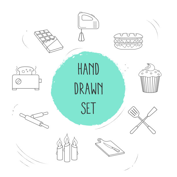 一套甜点图标线条风格符号与搅拌机图片下载