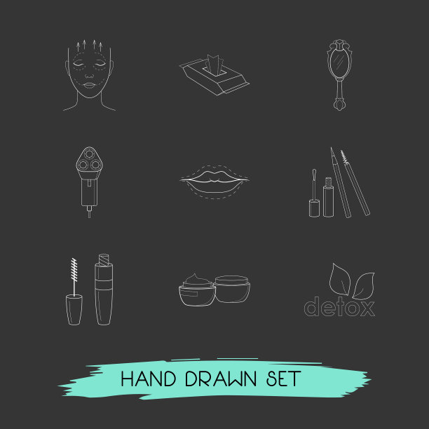 一套漂亮的图标线条风格符号与湿图片下载