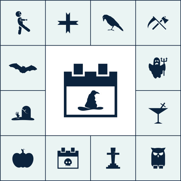 女巫帽图标万圣节设置简单的标志图片下载