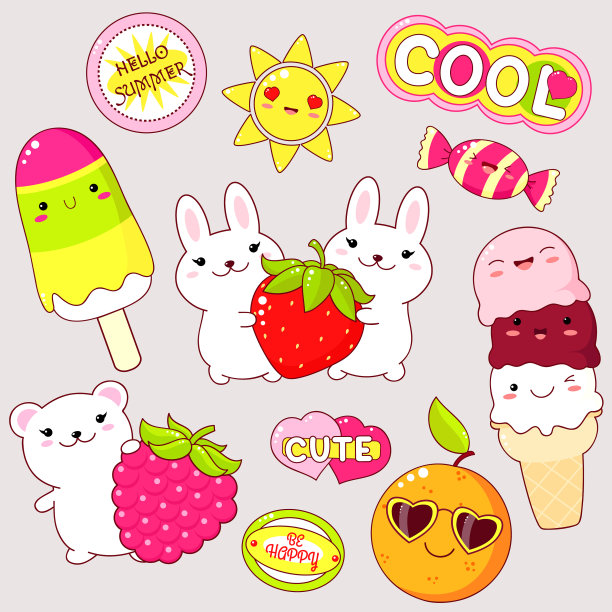 一套可爱的贴纸在卡哇伊风格图片下载