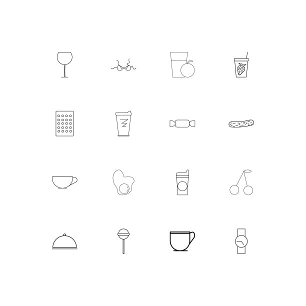 食物和饮料简单线性图标设置概述图片下载
