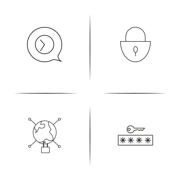 互联网安全简单的线性图标集图片下载