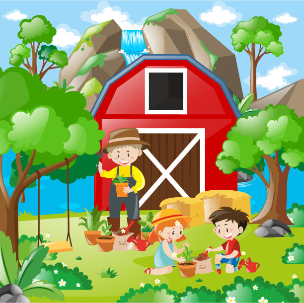 孩子们在花园里种树图片下载