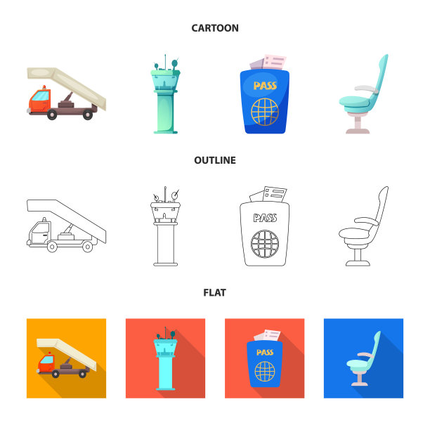 机场和飞机标志集的孤立对象图片下载