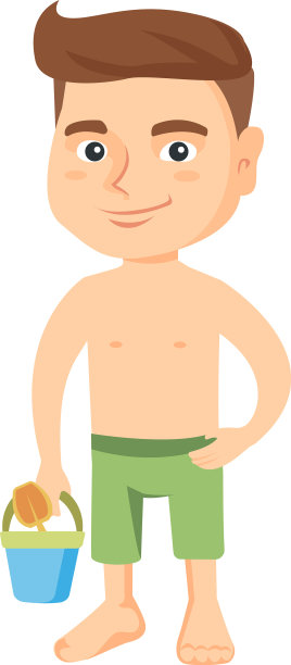 穿着短裤拿着桶和铲子的白人男孩图片下载