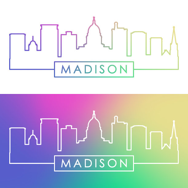 麦迪逊天际线彩色线性风格编辑图片下载