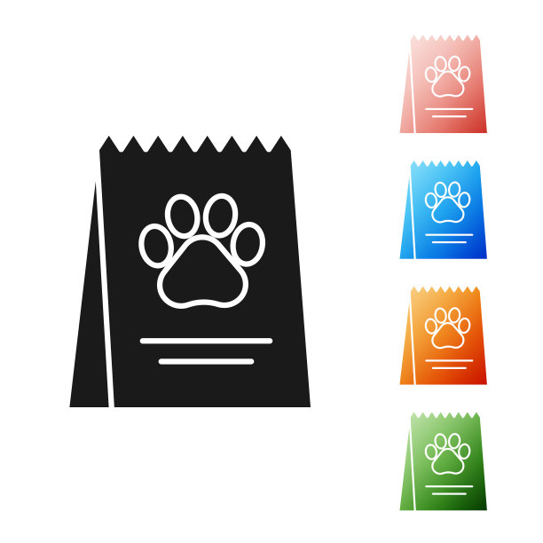 黑色袋装狗粮图标孤立在白色上图片下载