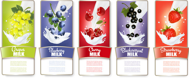 一套有水果和牛奶的标签图片下载
