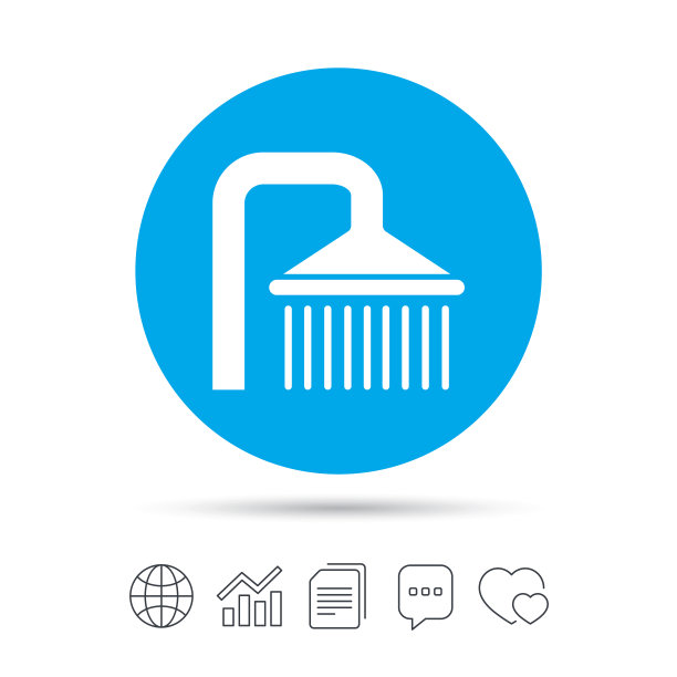 淋浴标志图标灌洗符号与水滴图片下载