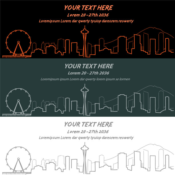 西雅图事件横幅手绘天际线图片下载