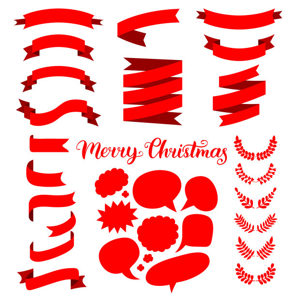 一套喜庆的红丝带演讲泡泡图片下载