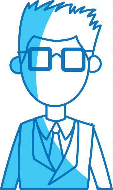 男人年轻的蓝色西装和领带眼镜蓝线图片下载
