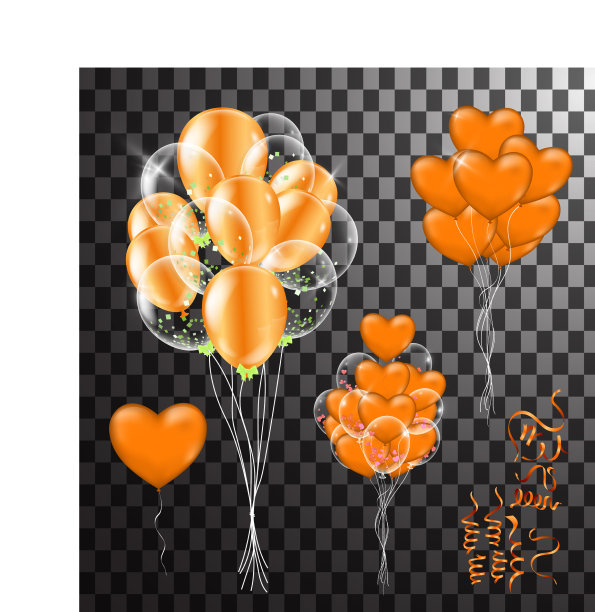 五彩纸屑和橙色的生日彩带图片下载