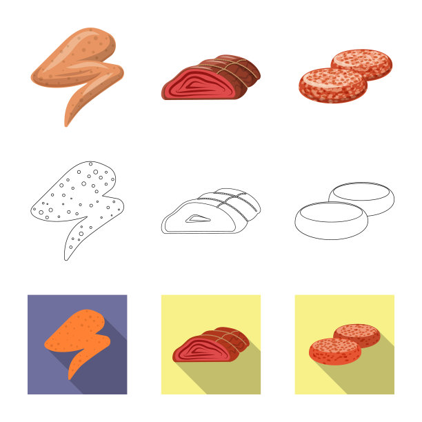 孤立对象的肉和火腿符号集图片下载