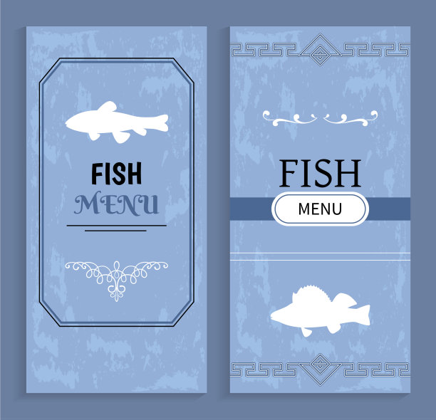 鱼菜单孤立在蓝色图片下载