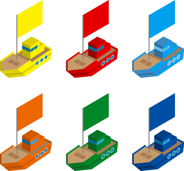 一组带旗帜的彩色等距船图片下载