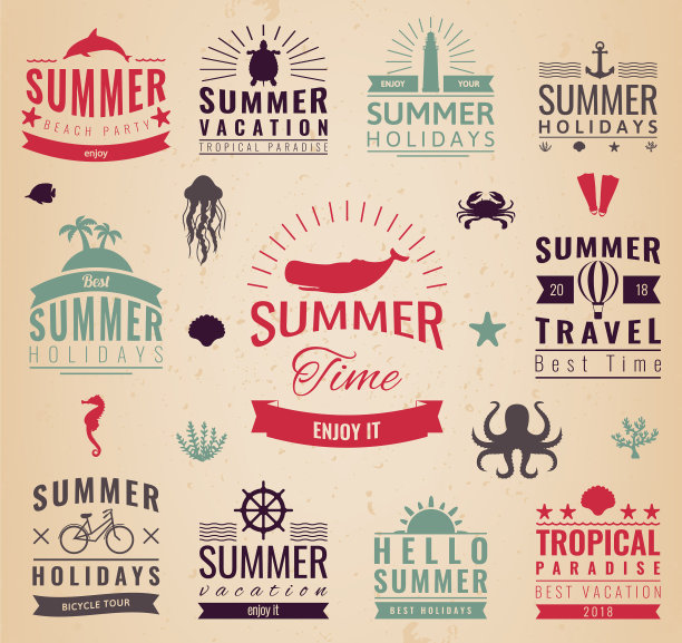 夏季标签，标志，标签和元素设置图片下载