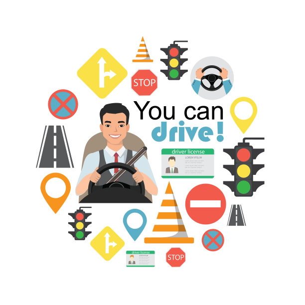 一套道路标志和亚洲人司机的性格图片下载