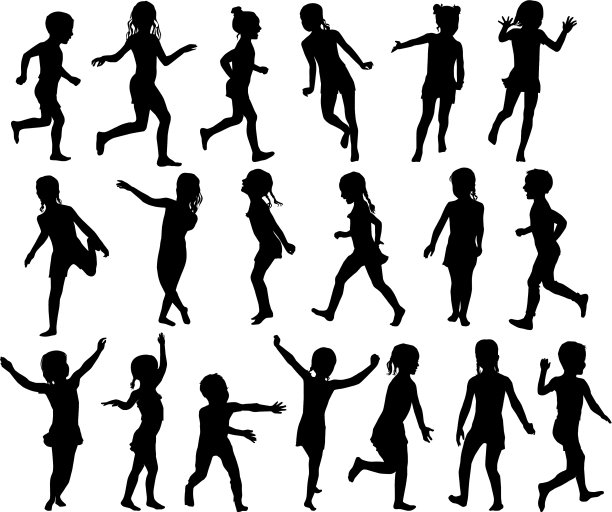 设置剪影儿童跳跃奔跑图片下载