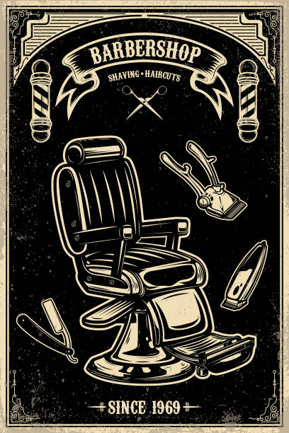 理发店海报模板和理发椅图片下载