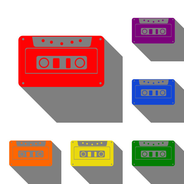 红色橙色磁带图标音频磁带标志合集图片下载