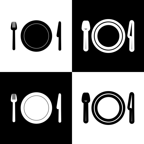 叉、盘、刀黑白相间图片下载