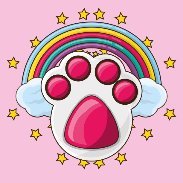 可爱的脚印和七彩的彩虹图片下载