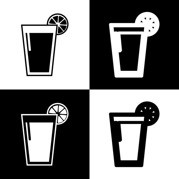 一杯果汁图标黑白相间图片下载