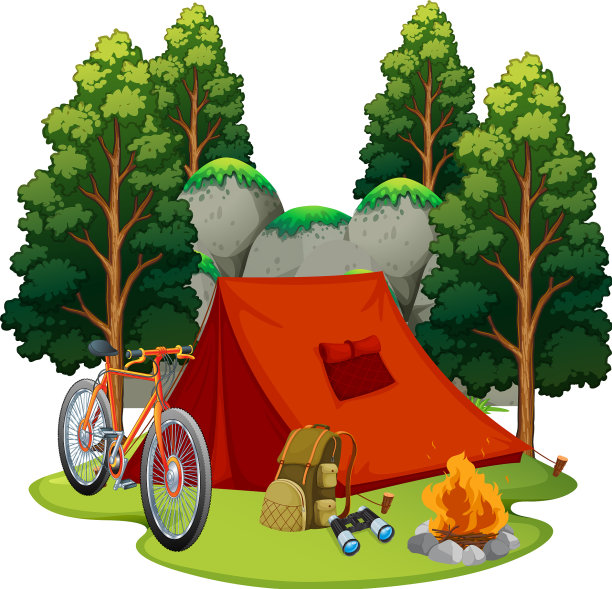 有帐篷和篝火的露营地点图片下载