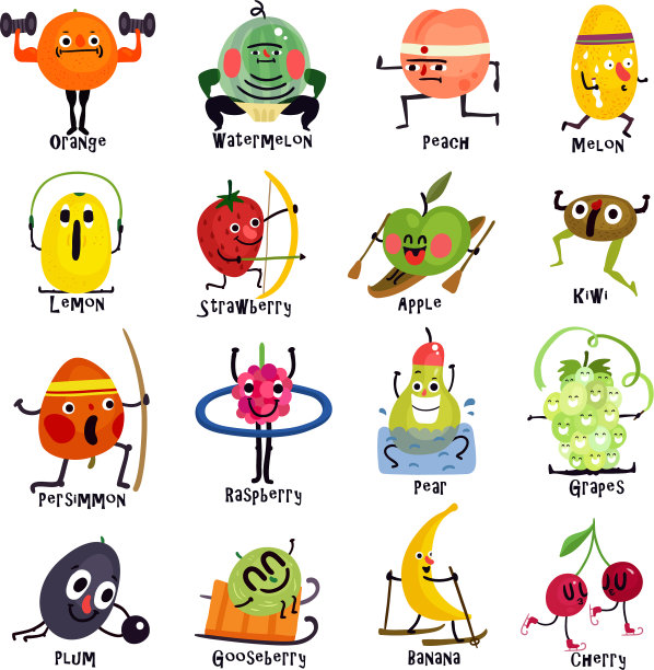 趣味水果卡通套装图片下载