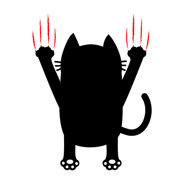 卡通黑猫的背影，红色血腥的爪子图片下载