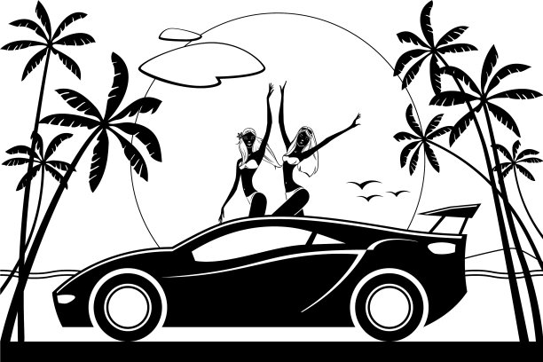 两个女孩在车顶上欣赏日落图片下载