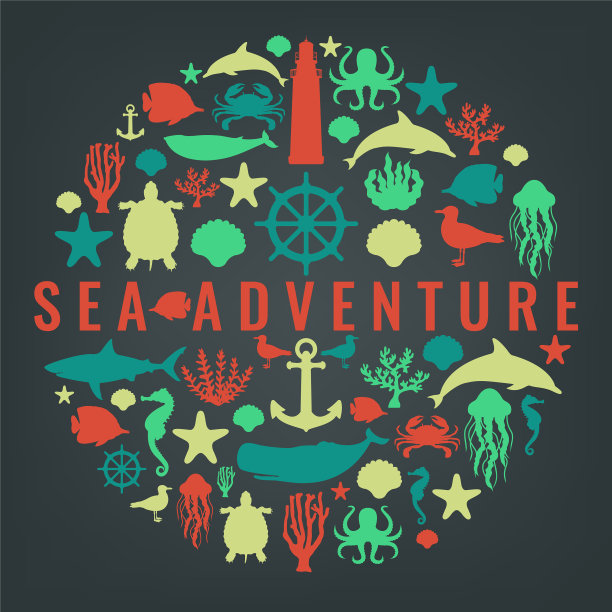 海洋图标和符号设置海洋动物航海图片下载