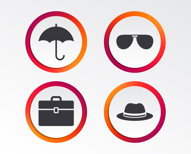 雨伞、太阳镜和带箱子的帽子图片下载