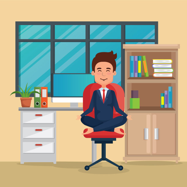 在办公椅上练习瑜伽的商人图片下载