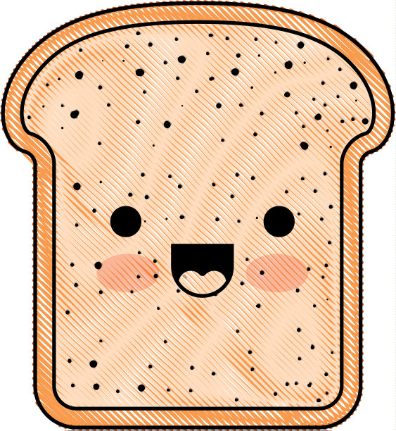 卡哇伊面包切片彩色蜡笔剪影图片下载