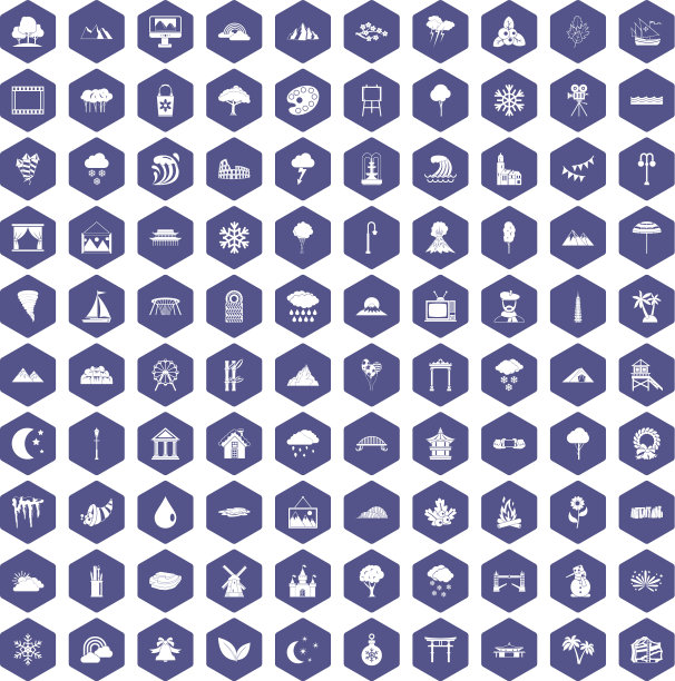 100风景图标六角形紫色图片下载