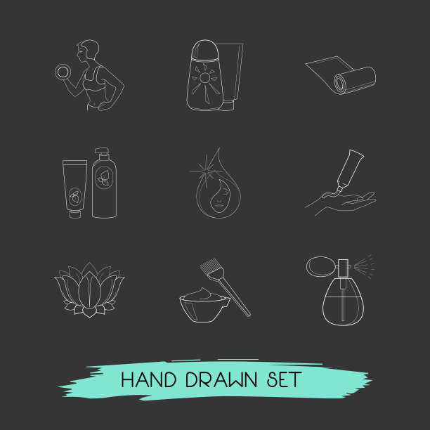 一套美丽的图标线条风格符号与手图片下载