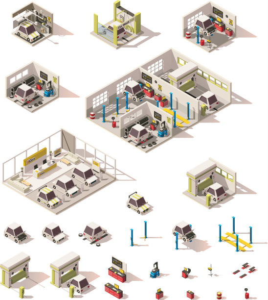 等距低多边形汽车图标设置图片下载