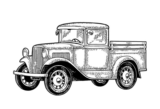 复古皮卡侧视图复古黑色图片下载